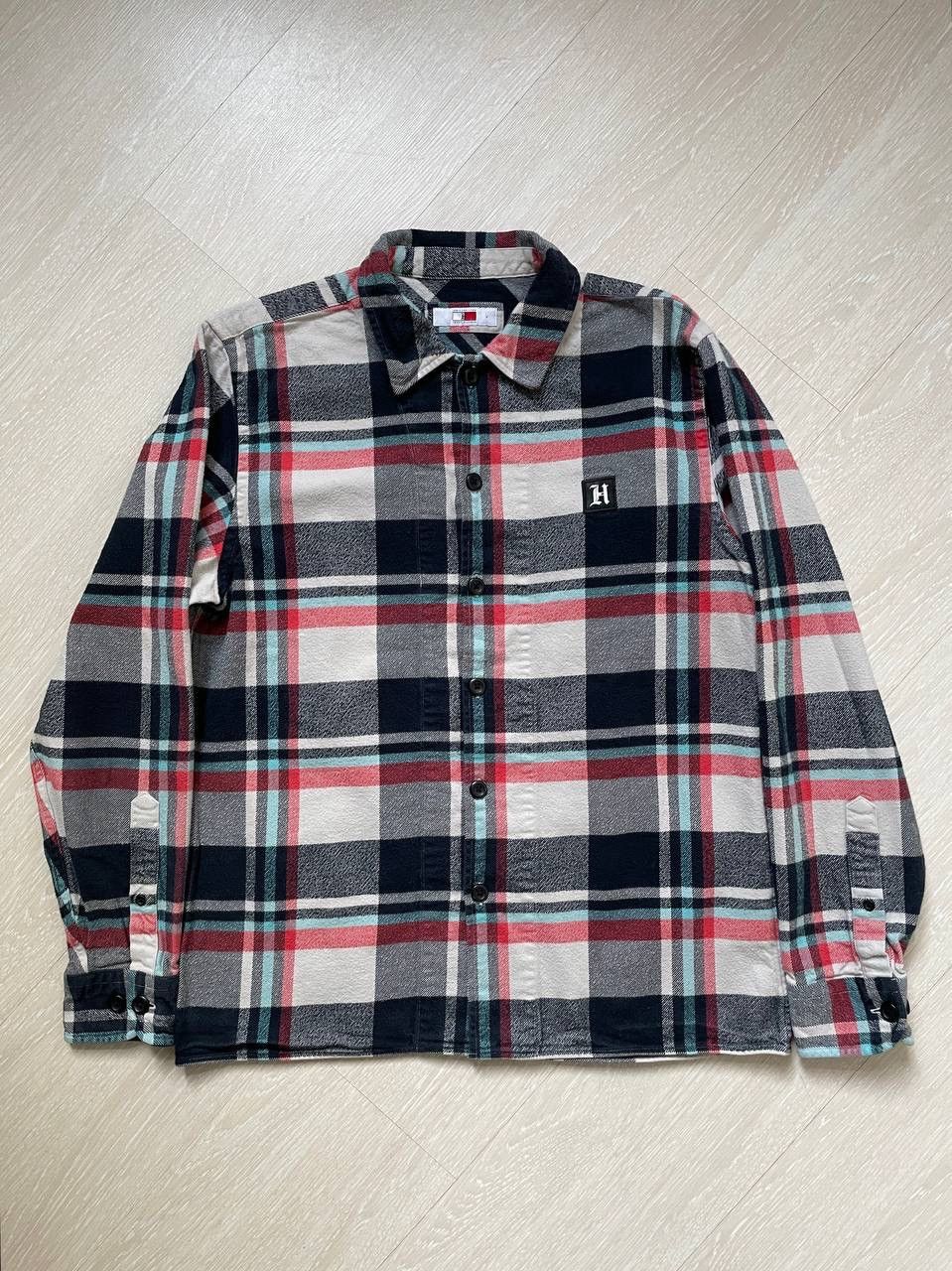 image of Levis x Tommy Hilfiger Limited Edition Tommy Hilfiger Lewis Hamilton Flannel Shirt in Flannel Grey 