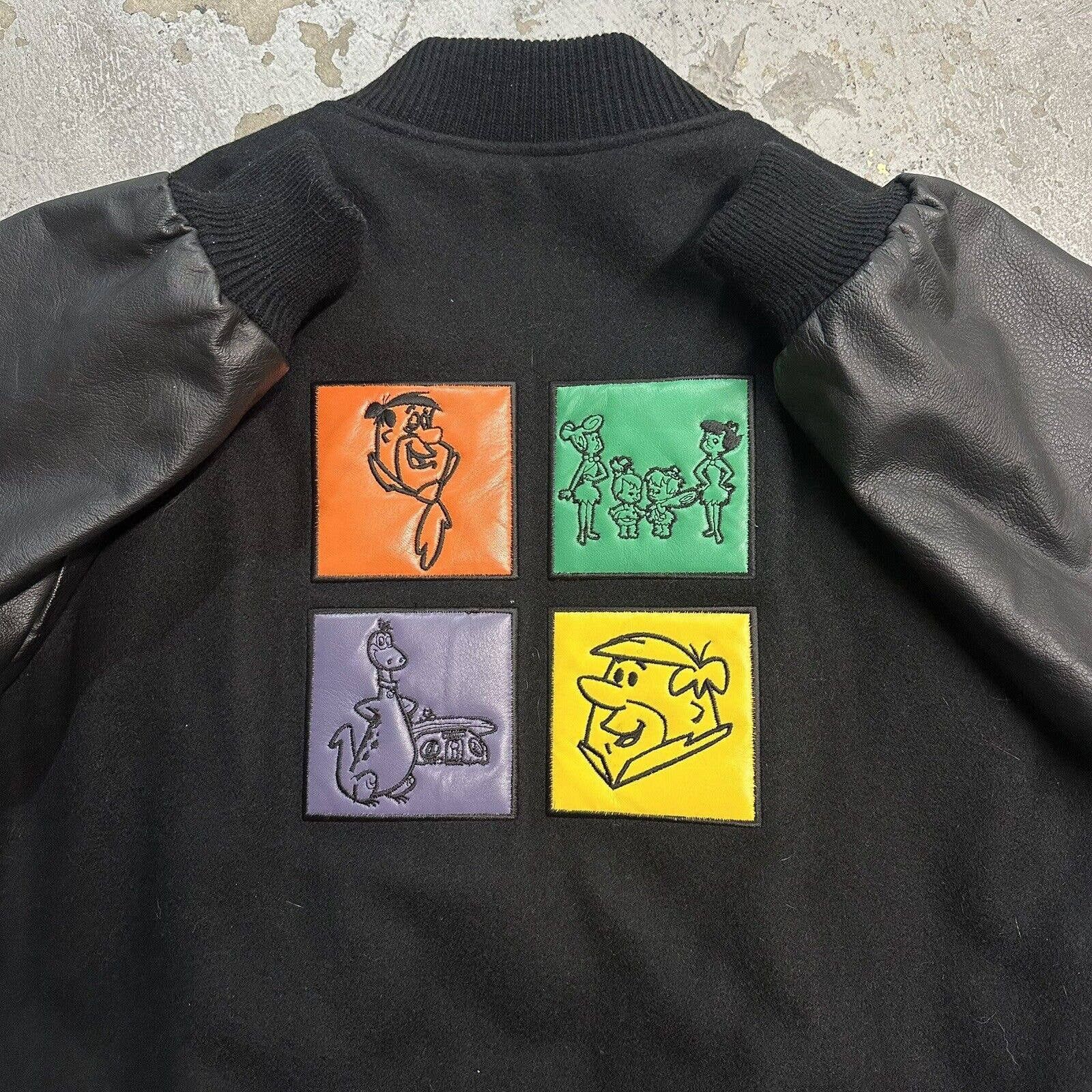 image of Made In USA x Varsity Jacket Vintage Flintstones Wool Leather Letterman Varsity Jacket in Black (Si