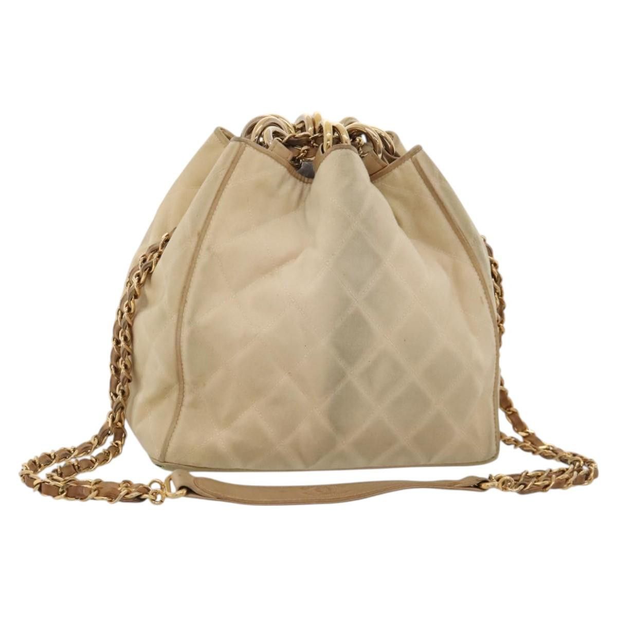 Chanel Matelasse Chain Shoulder Bag Canvas Beige Gold Cc Auth Kd561 in Beige/Gold, Women's