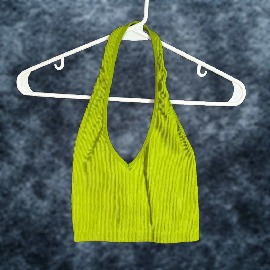 Vintage Sunday Best Womens XS Ribbed Lime Green Halter Top Tank Cropped Summer Spring Casual Women’s XS Lime Green Halter Top Sunday Best Size XS / US 0-2 / IT 36-38 - 1 Thumbnail