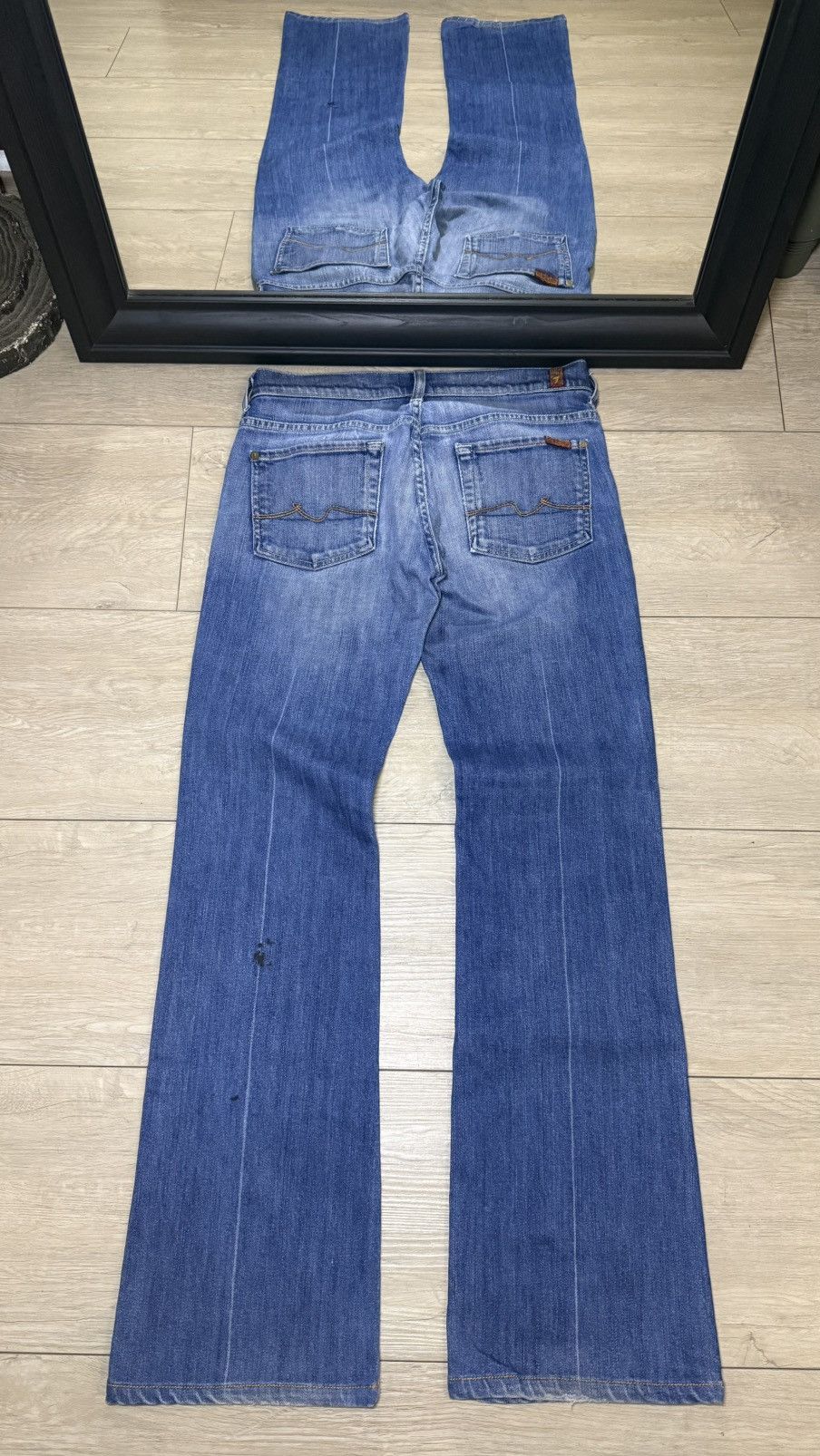 7 For All Mankind 2000s 7 For All Mankind Pinstripe Bootcut Flared Denim Jeans Size 28" / US 6 / IT 42 - 1 Thumbnail