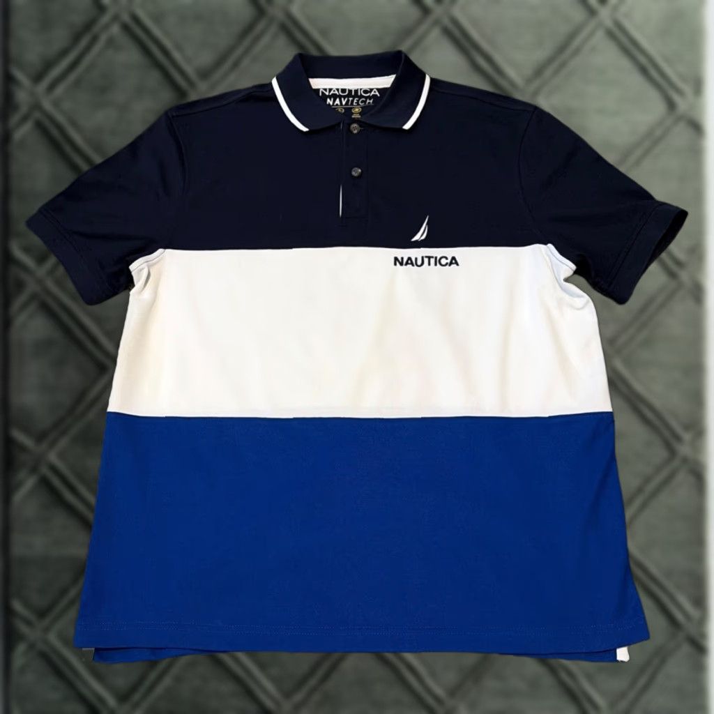 Nautica Nautica NavTech Color Block Polo Collared Shirt Adult Small White Black Blue Colorblock Mens Polo S Size US S / EU 44-46 / 1 - 1 Thumbnail