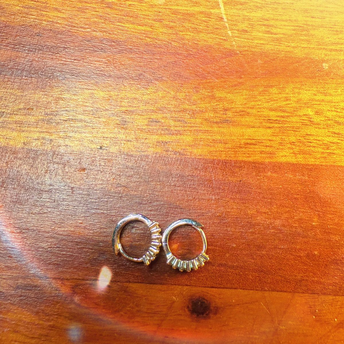 Other Dainty Silver Hoop Earrings with Baguette Crystals Size ONE SIZE - 1 Thumbnail