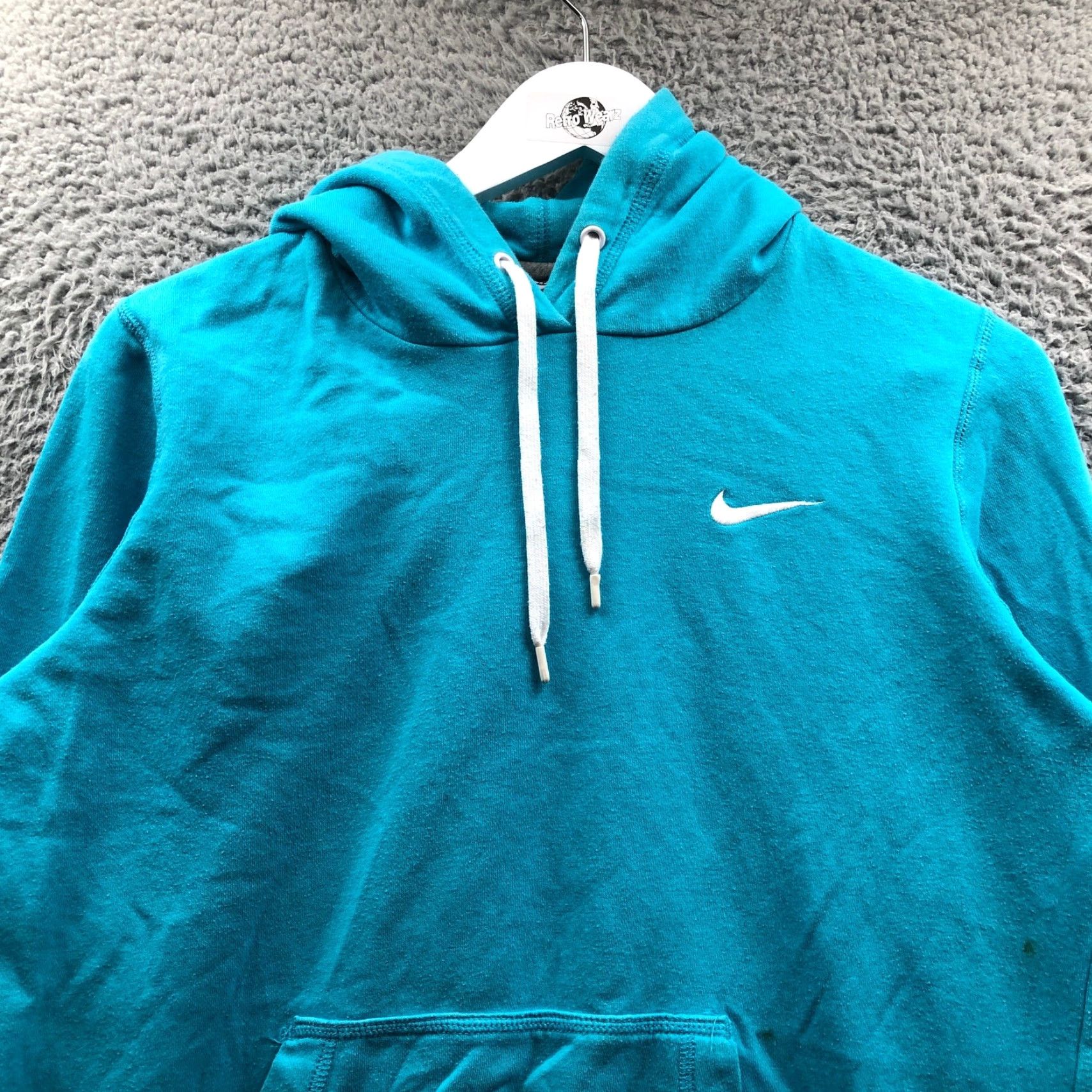 Nike VINTAGE? Nike Solo Swoosh Fleece Hoodie Sweatshirt Womens Large Long Sleeve Aqua White Size L / US 10 / IT 46 - 6 Thumbnail