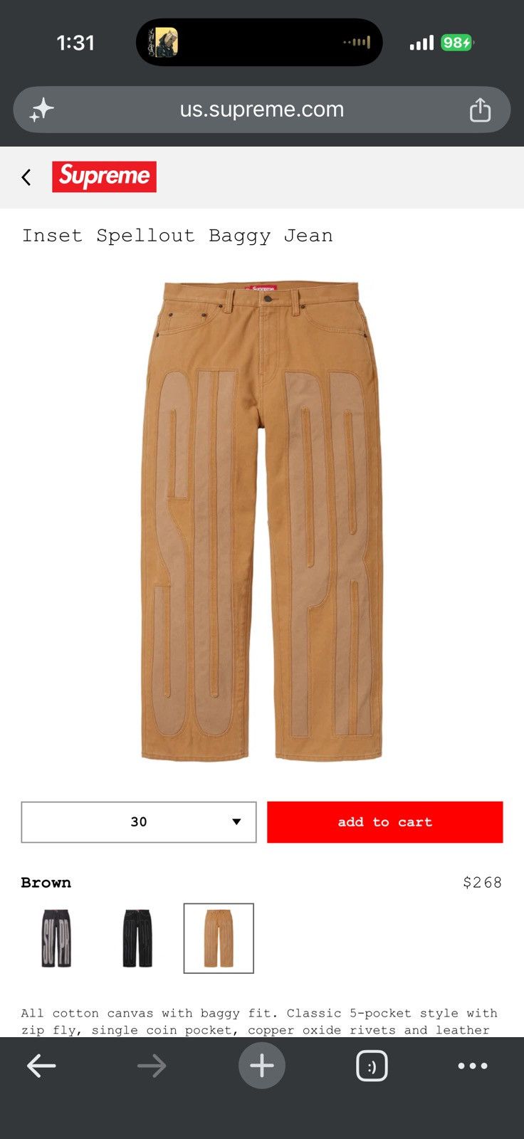 Supreme Supreme Inset Spellout Baggy Jean Size US 36 / EU 52 - 7 Thumbnail