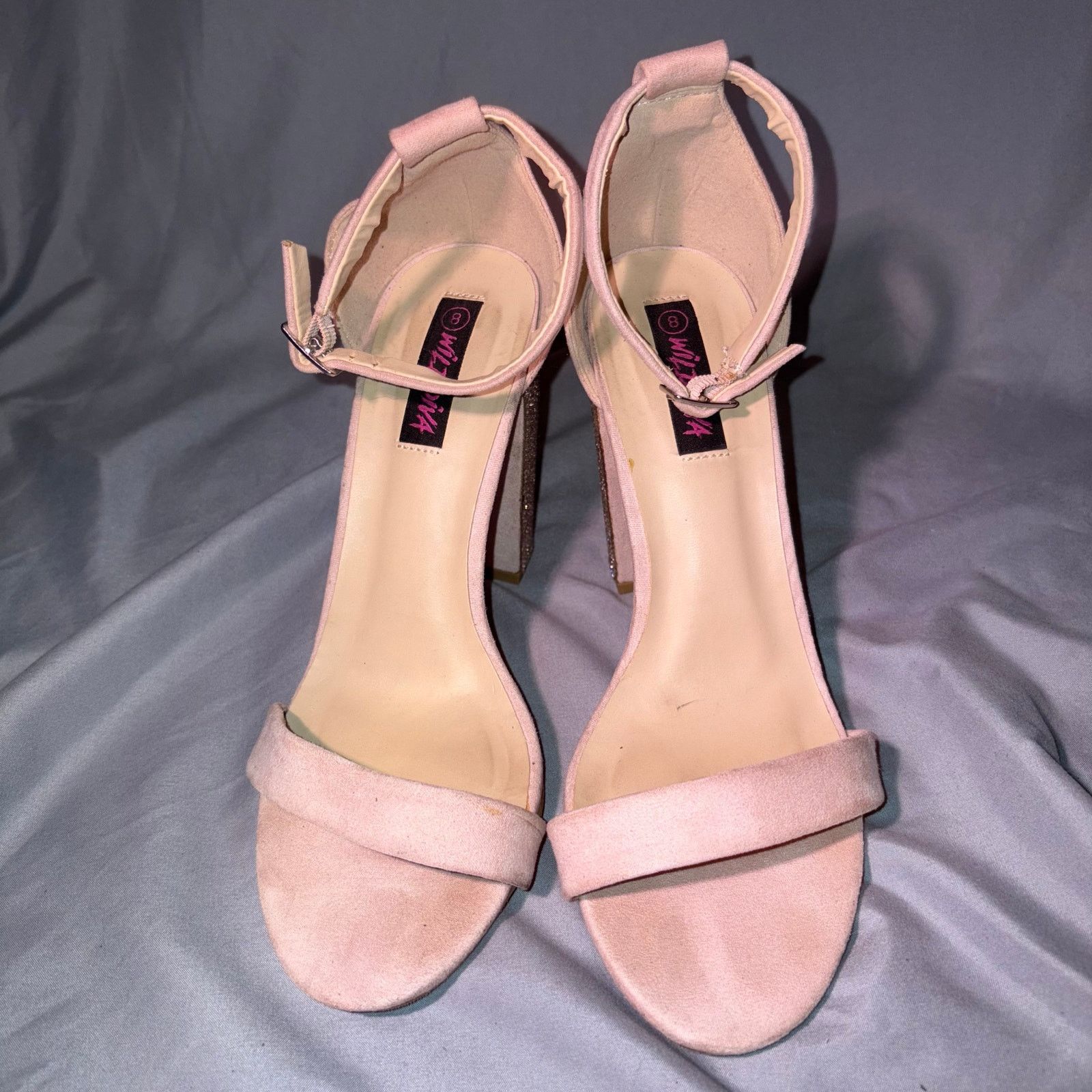 Other Wild Diva Pink Faux Suede Block Heel Sandals w/ Rhinestones Size US 8 / IT 38 - 3 Thumbnail