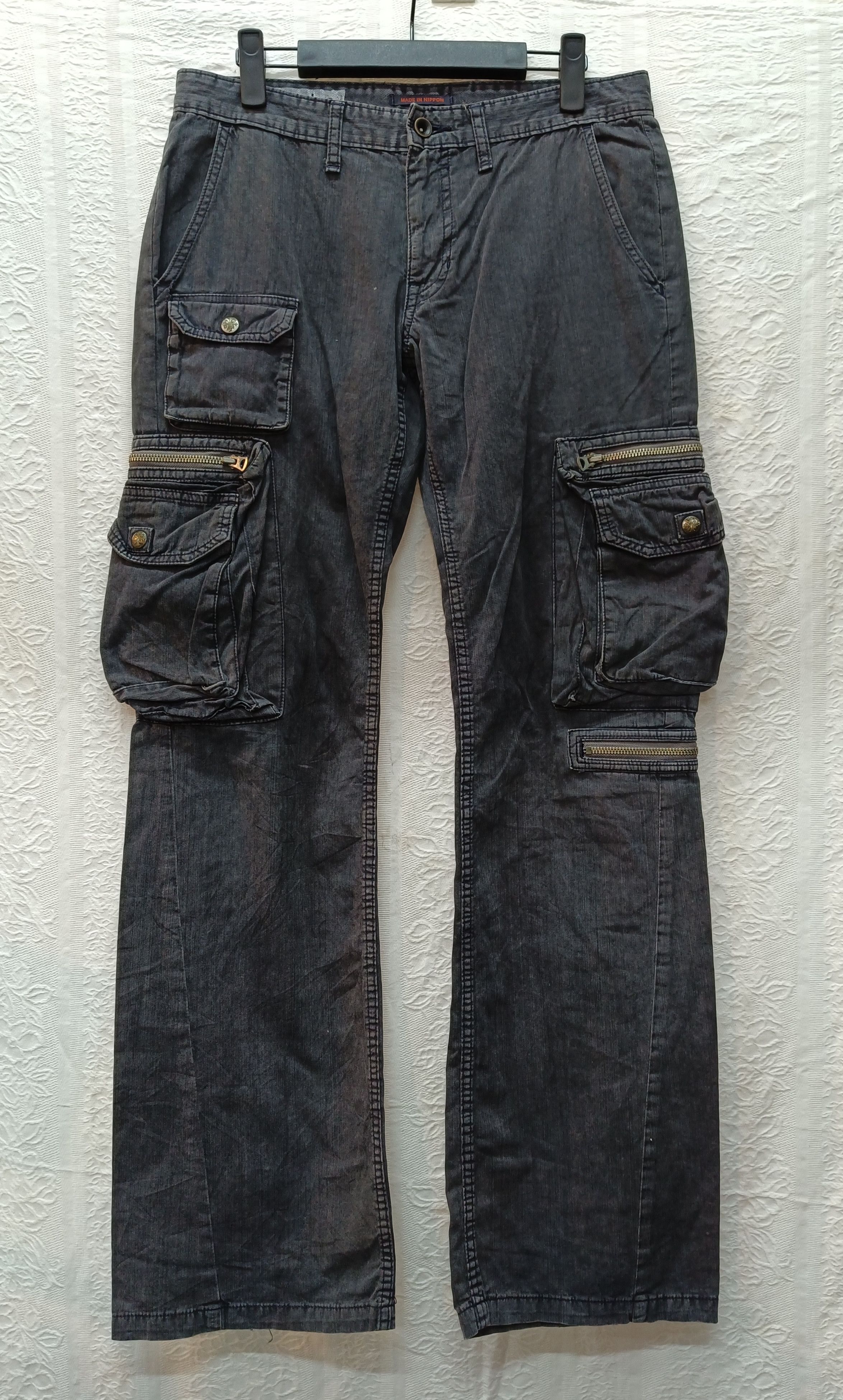 Japanese Brand Surplus 8 pockets faded black slim fit flare cargo pants Size US 32 / EU 48 - 1 Thumbnail
