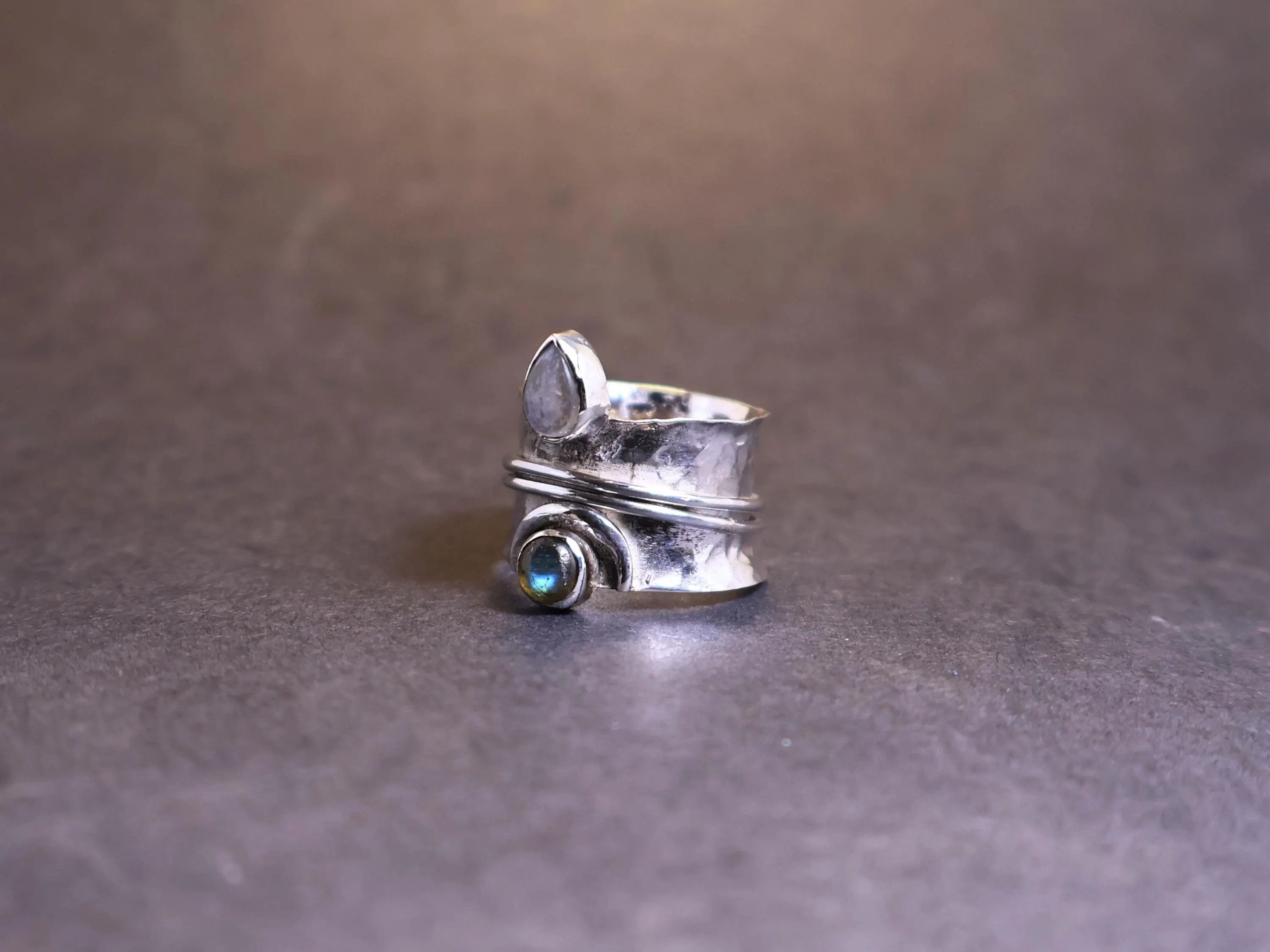 Handmade Moonstone Labradorite Band Ring, 925 Silver Handmade Ring, Size ONE SIZE - 4 Thumbnail
