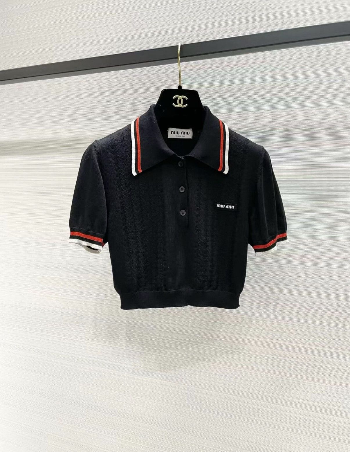Miu Miu Miu Miu Classic Black Lapel Knit Polo Shirt J33 Size S / US 4 / IT 40 - 1 Thumbnail