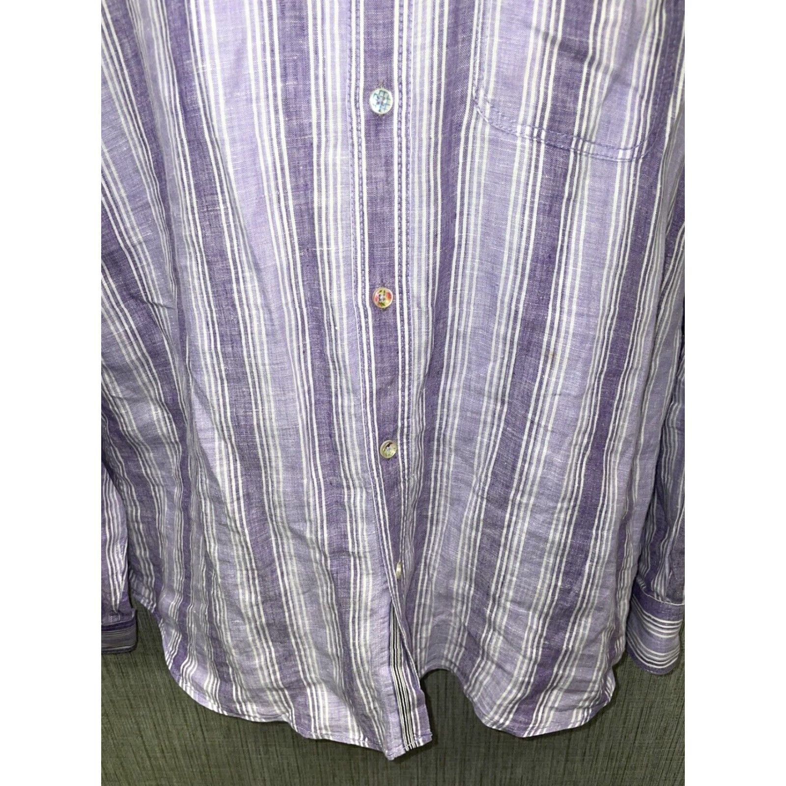 BUGATCHI Bugatchi Uomo Linen Button Down Shirt Mens Large Purple Long Sleeve Size US L / EU 52-54 / 3 - 3 Thumbnail