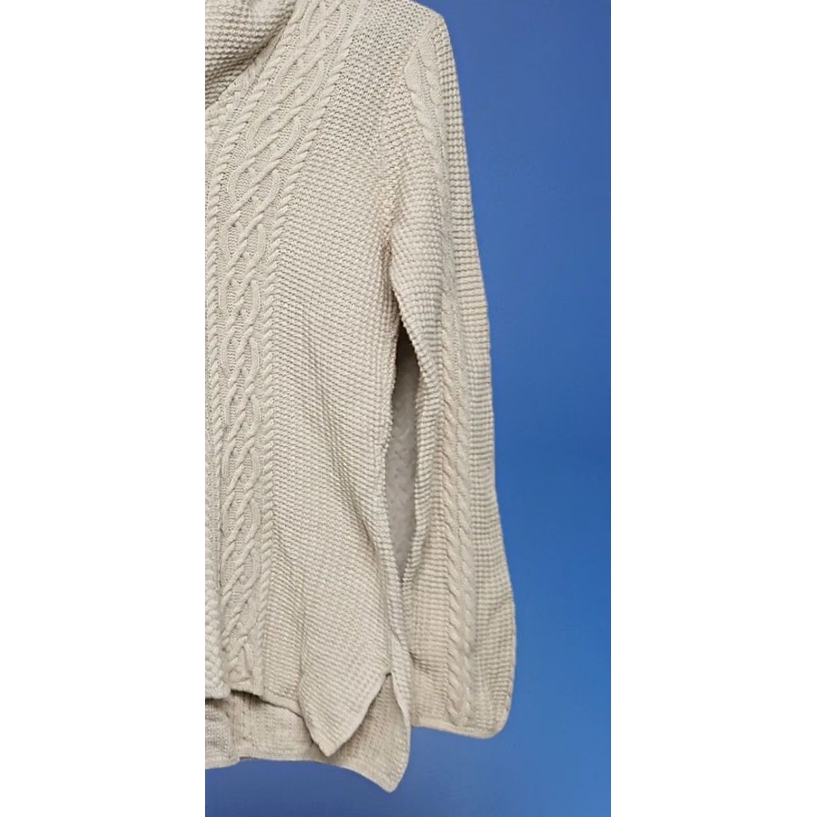 Vintage Jeanne Pierre Sweater Cable-Knit Cowl Neck Beige Womens Size M Cotton Pullover Bohemian Classic Long Sleeve 100% Cotton Size M / US 6-8 / IT 42-44 - 3 Thumbnail