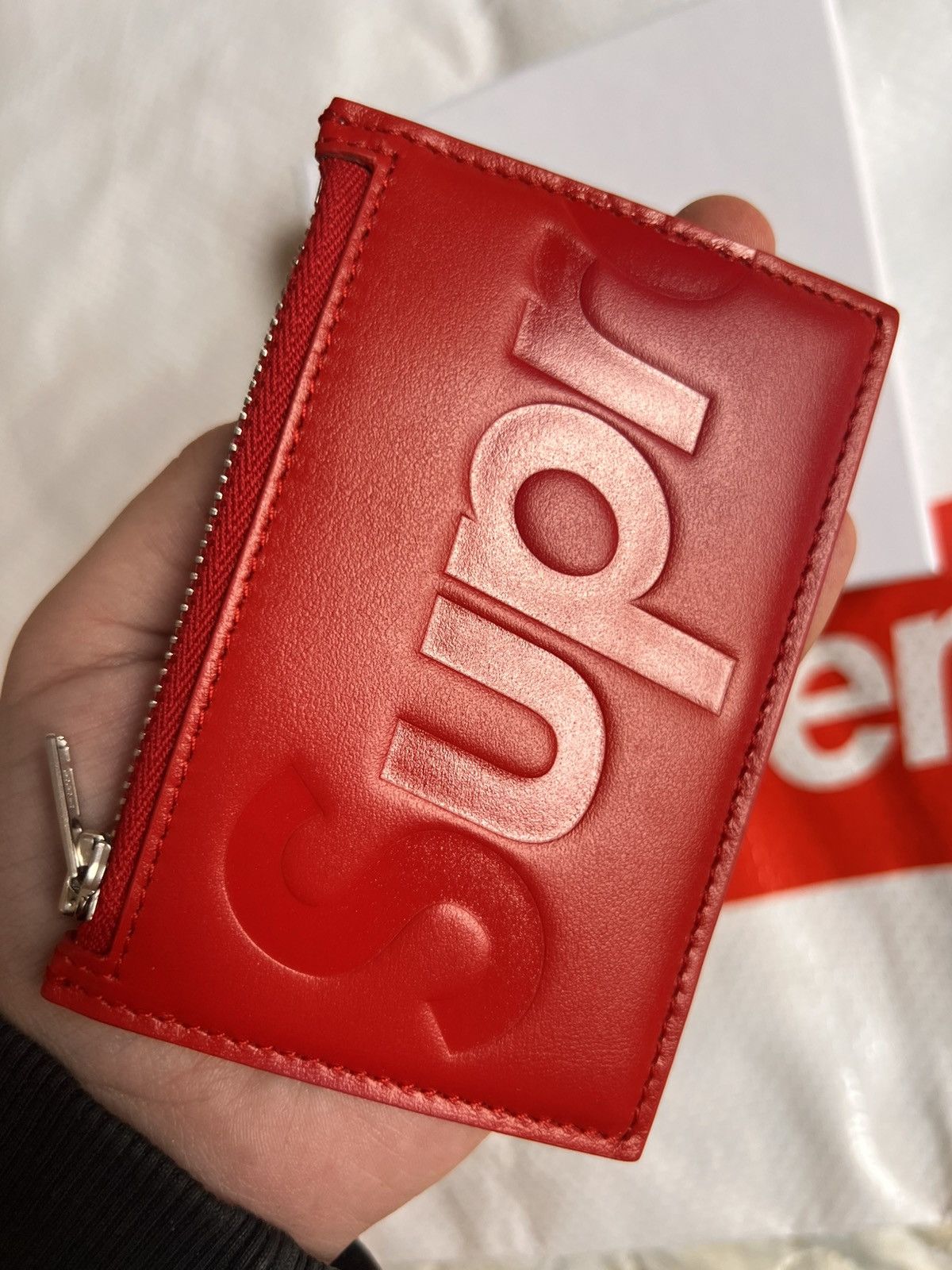 Supreme SUPREME Leather zip card holder Wallet red calfskin logo Size ONE SIZE - 18 Thumbnail