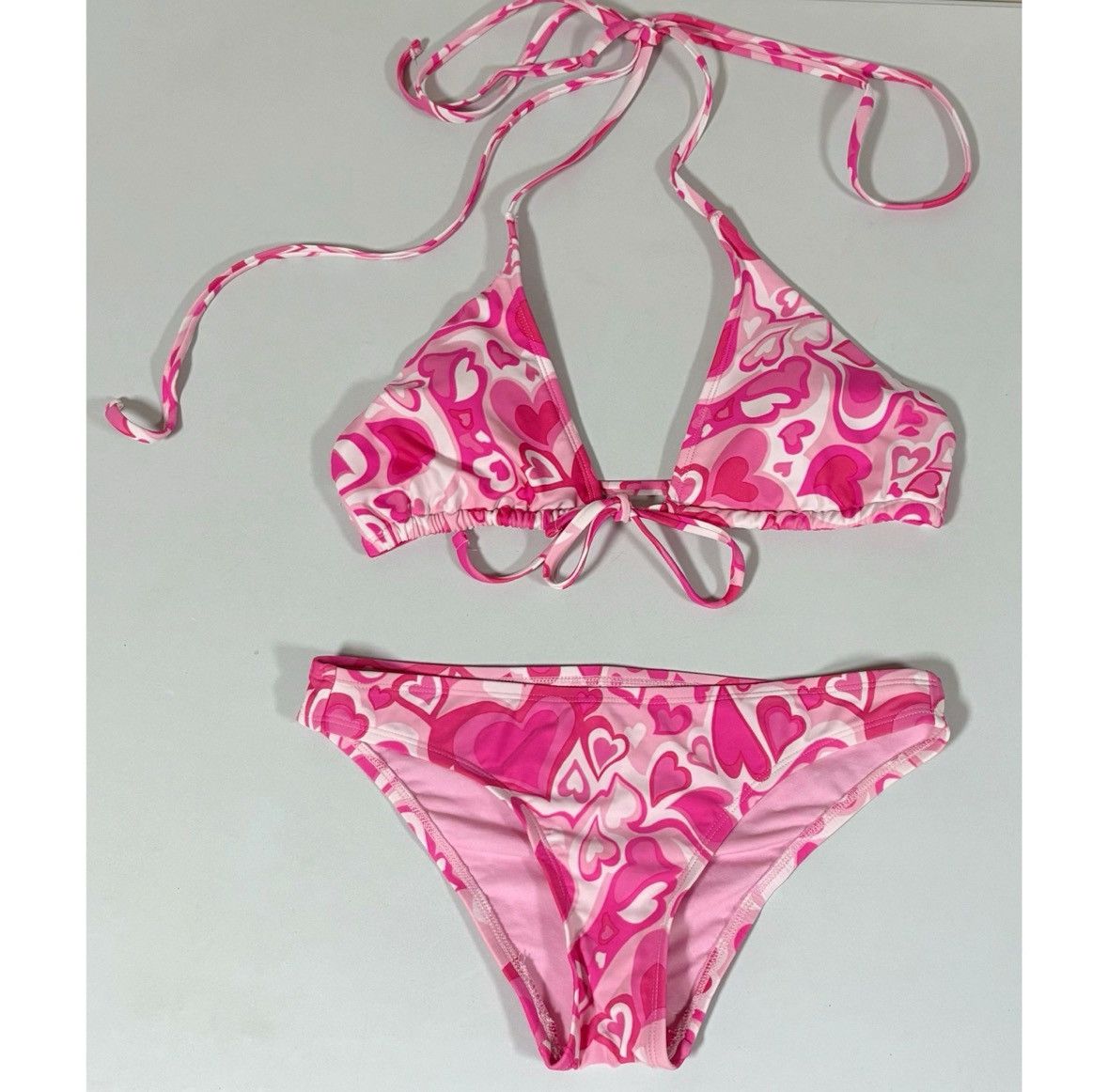 Japanese Brand × Vintage Pink Hearts Bikini Top and Bottoms Bathing Suit Set Size S 🩷 Size ONE SIZE - 1 Thumbnail