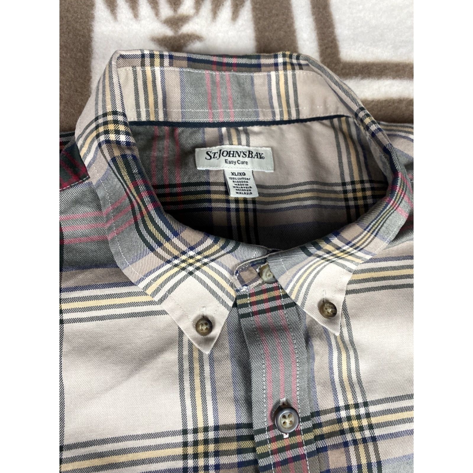 Vintage St John’s Bay Plaid Tan Tartan Mens XL Button-Down Long Sleeve Shirt Size US XL / EU 56 / 4 - 3 Thumbnail