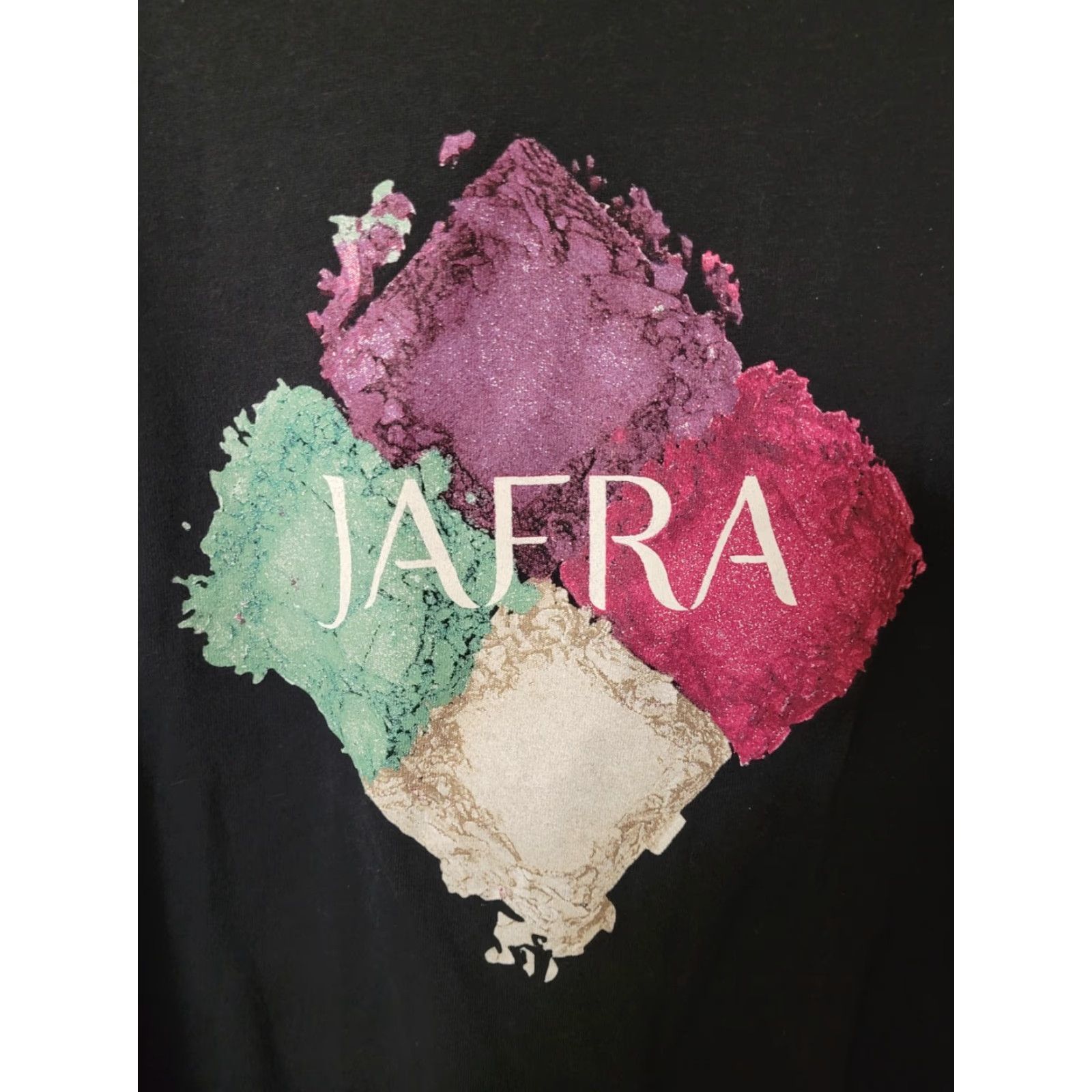 Vintage Womens JAFRA T Shirt Black V-Neck Short Sleeve Large Screened Graphic Print Casual Fashion 100% Cotton Womens, Ladies? Size L / US 10 / IT 46 - 2 Thumbnail
