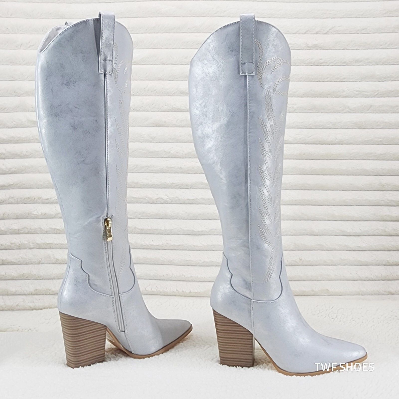 Other So Me Cruising Brushed Metallic Western Cowgirl Knee Boots S Size US 7 / IT 37 - 3 Thumbnail