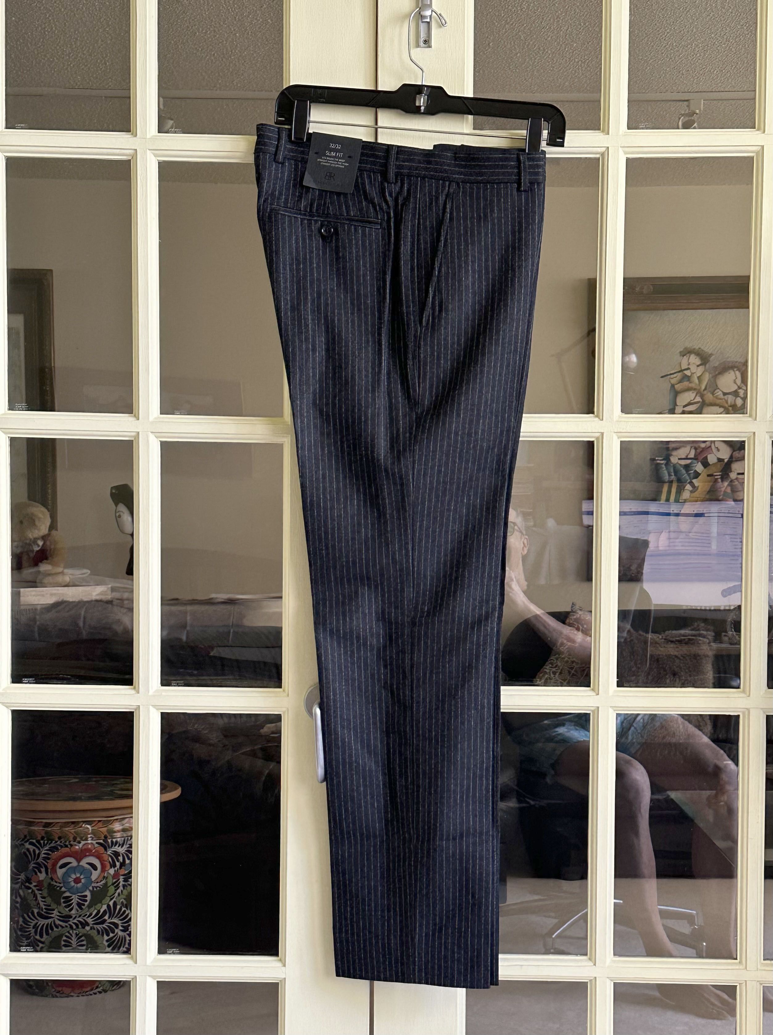 image of Banana Republic Striped Italian Wool Pants Size 32 in Dark Gray, Men's