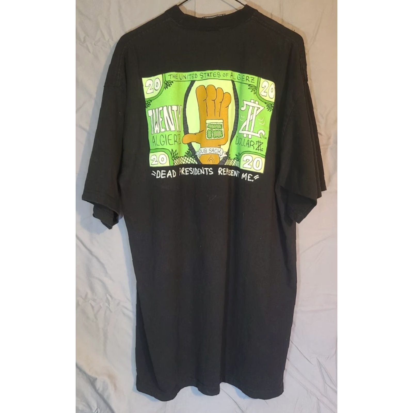 Vintage VINTAGE Algierz Dead Presidents Represent Me T-Shirt Mens 2XL Black Cotton Short Sleeve Round Neck Hip Hop Rap Tee Logo Pimp Art 90s Size US XXL / EU 58 / 5 - 3 Thumbnail