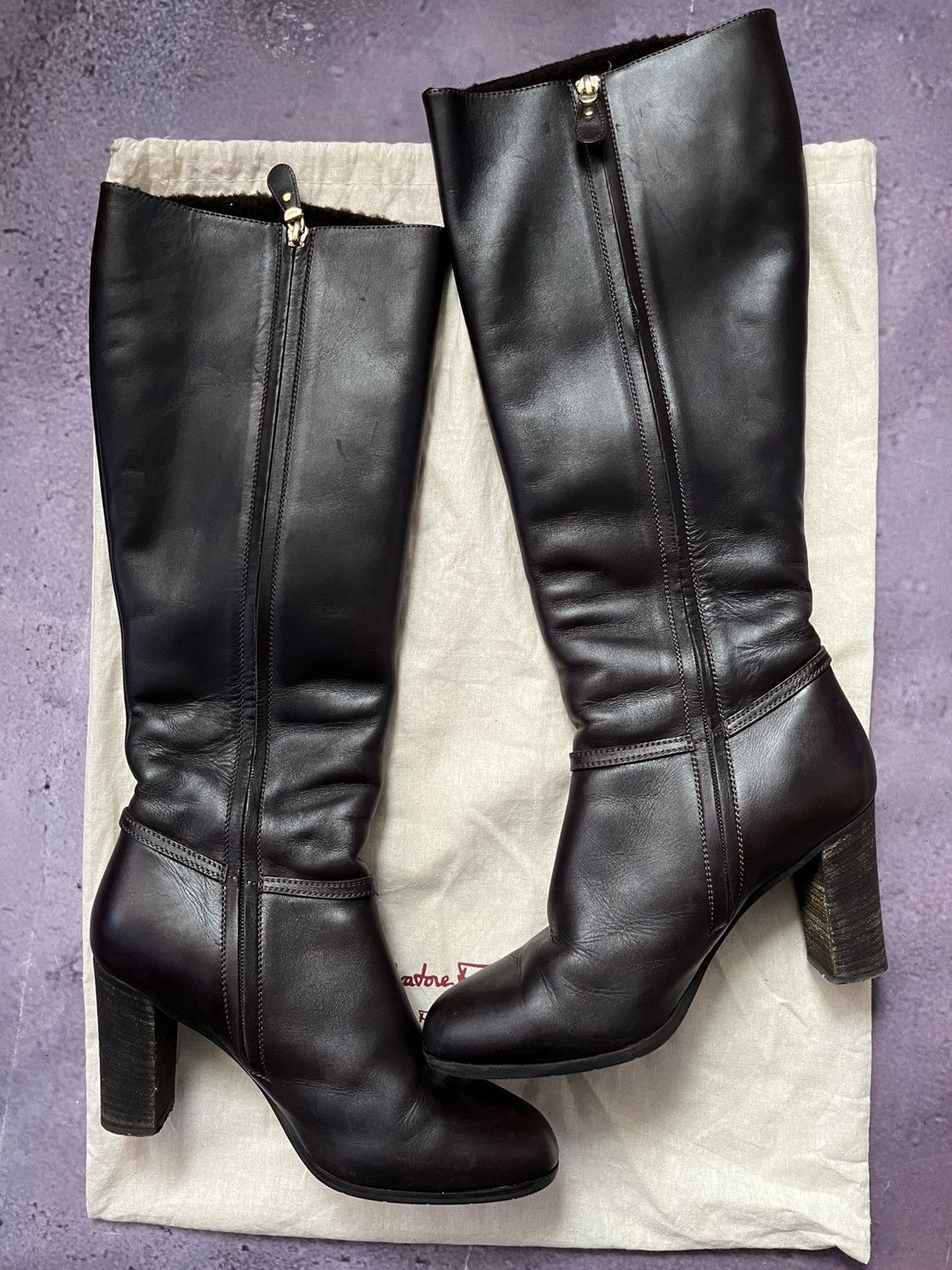 Salvatore Ferragamo Salvatore Ferragamo Knee High Fur Dark Brown leather Boots Size US 8 / IT 38 - 1 Thumbnail