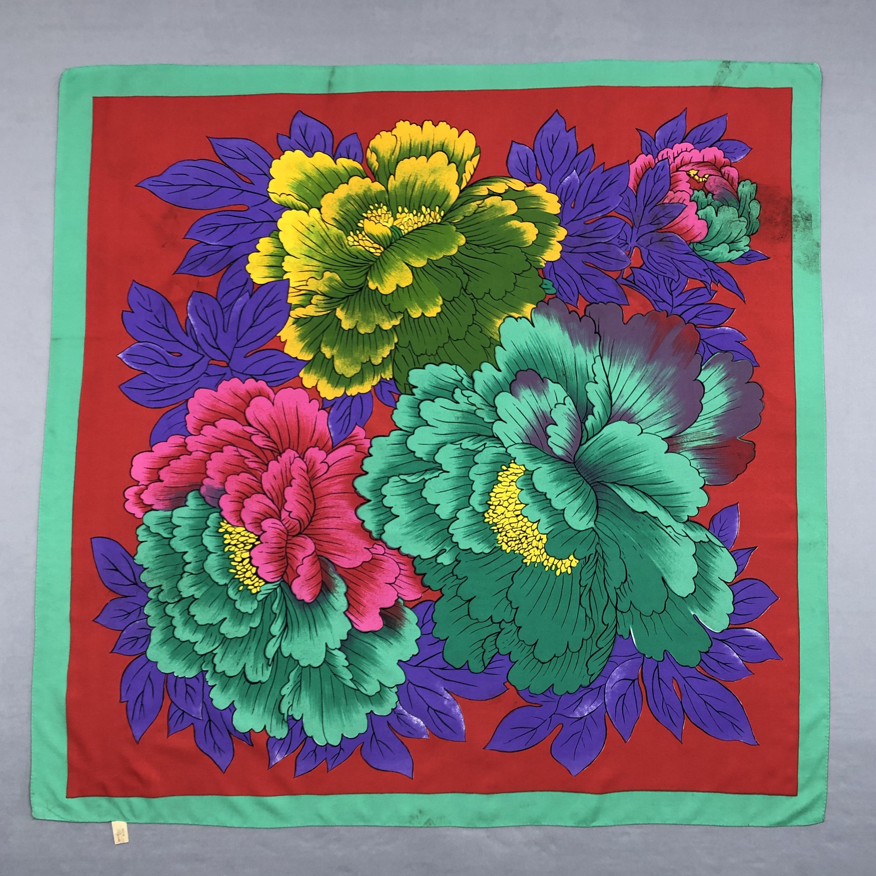 Japanese Brand Vintage 90s Floral SILK Scarf Twill Stole Wraps Scarves Size ONE SIZE - 1 Thumbnail