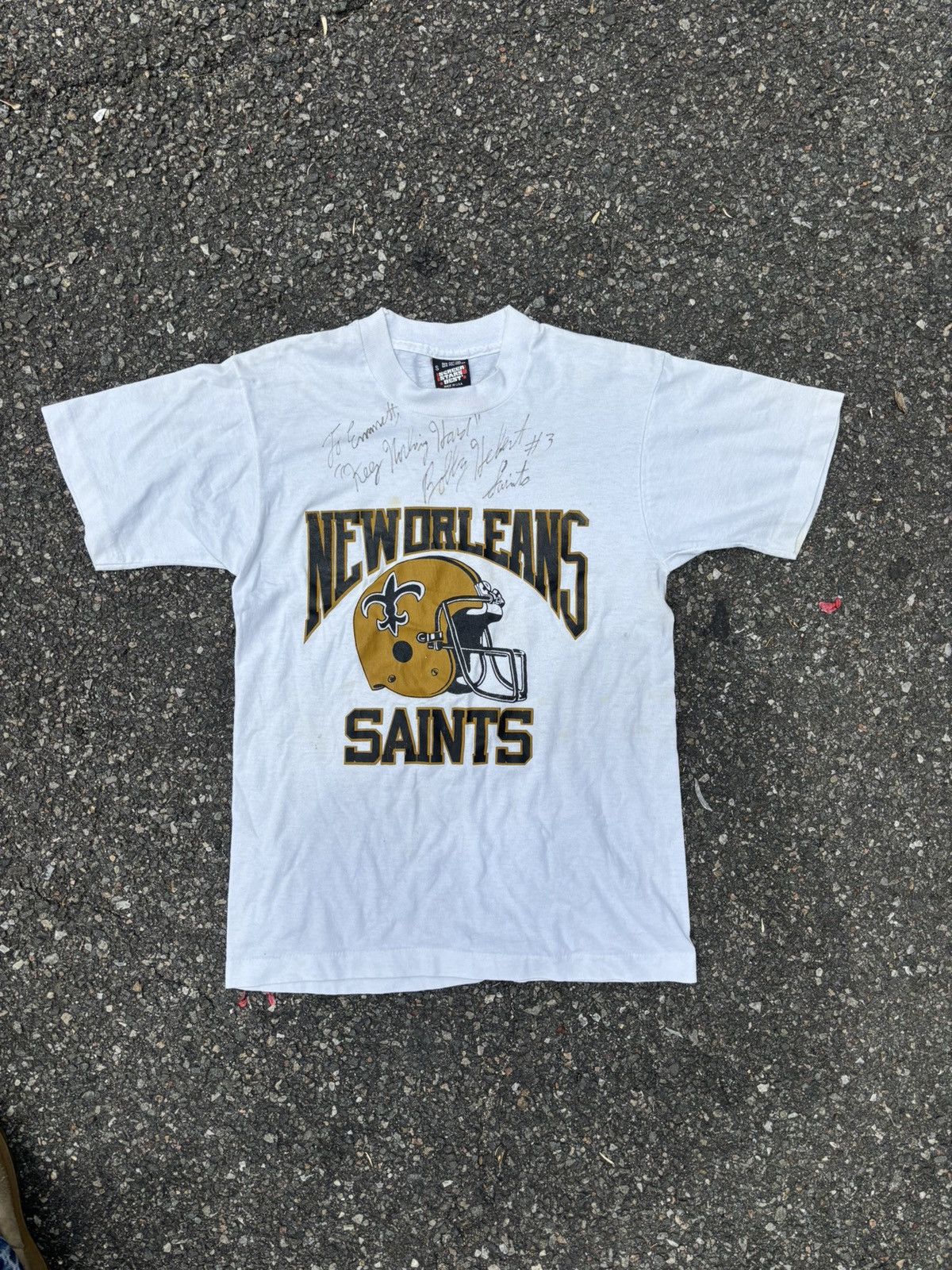 NFL 80s/90s New Orleans Saints Tee signed by Bobby Herbert Size US S / EU 44-46 / 1 - 2 Thumbnail