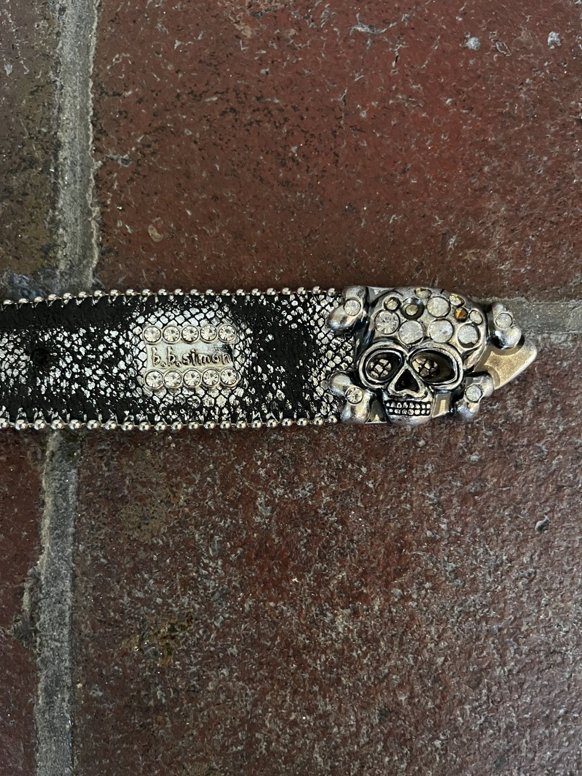 B.B. Simon B.B Simon Triple Skull Belt Grey Size 32 - 2 Thumbnail