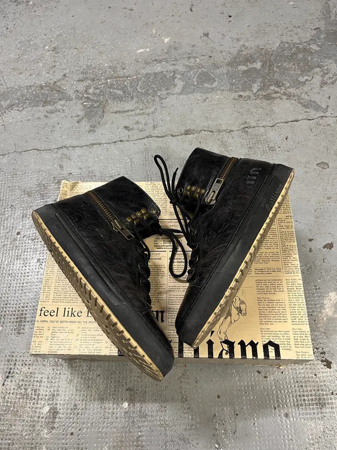 Designer × John Galliano × Vintage 2000s John Galliano Black Eroded Leather High Shoes Size US 7 / EU 40 - 2 Thumbnail