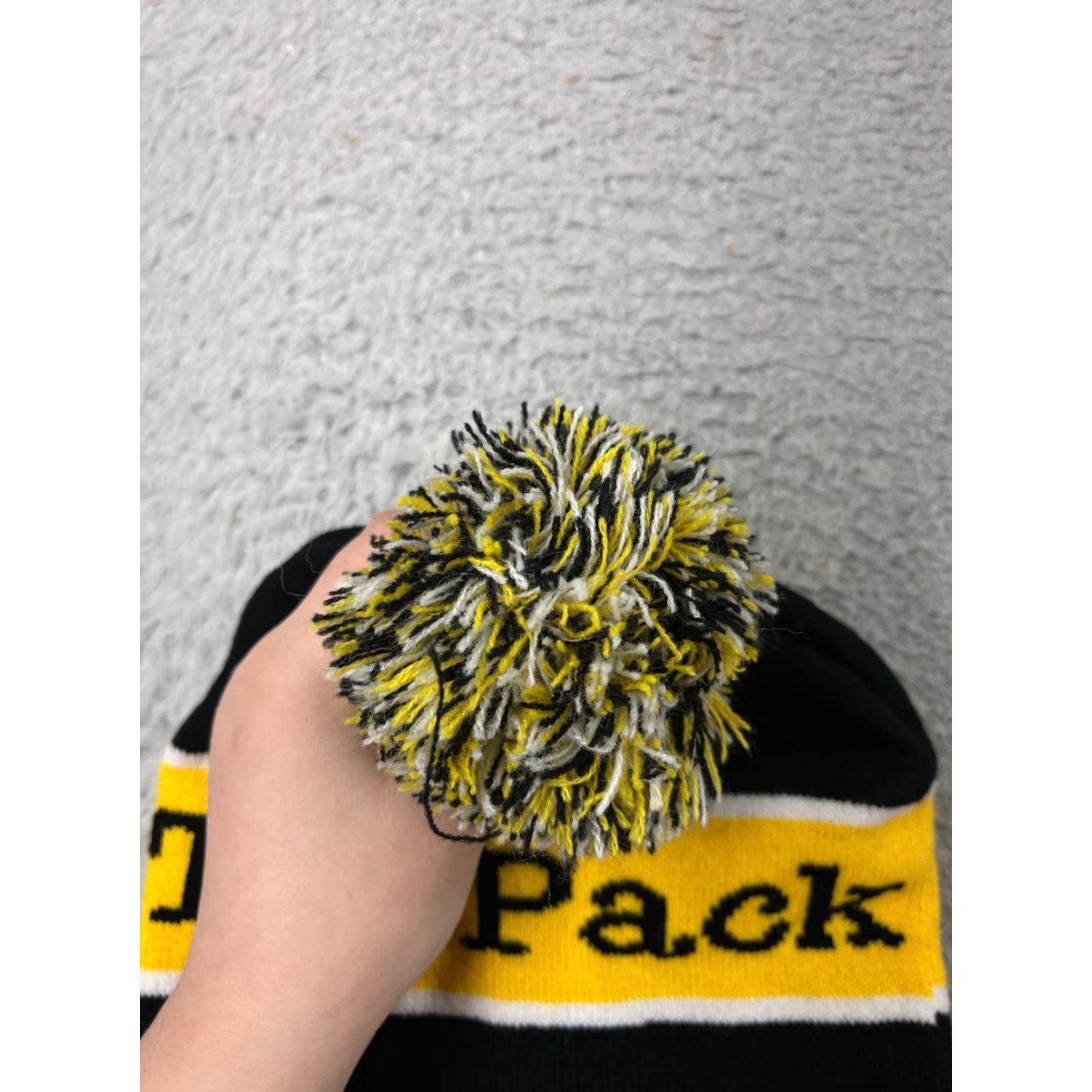 Vintage TacPack Beanie TacPack Hat Adult One Size Beanie Black Yellow Knit 100% Acrylic Ski Snow Pom Striped - Mens Size ONE SIZE - 3 Thumbnail