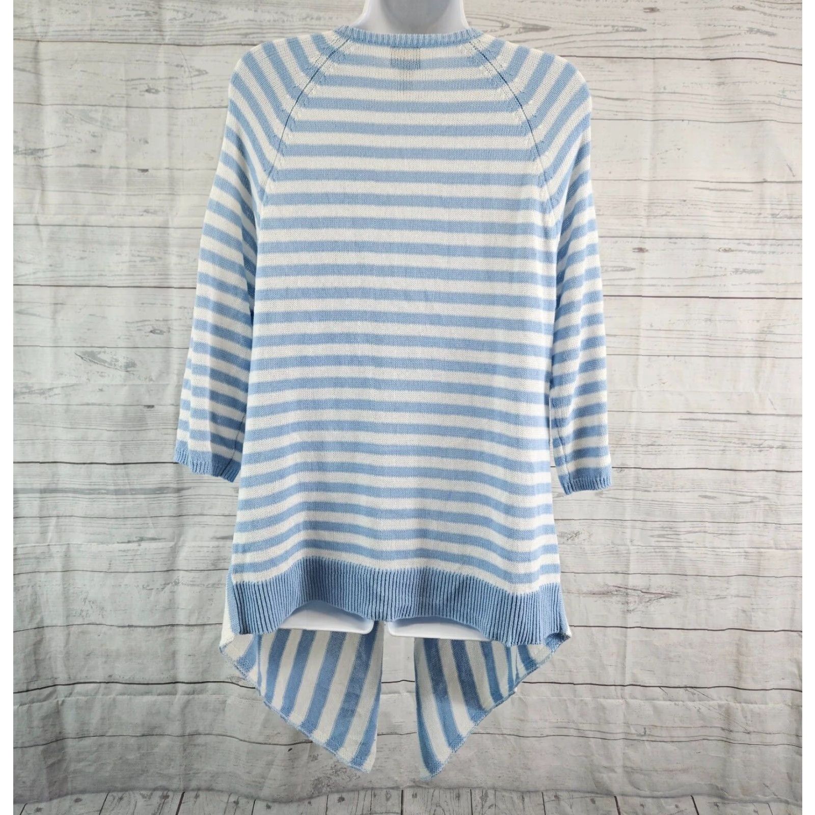 Vintage Chico's Womens Cardigan Sz Large Blue White Stripe Open Front Cotton Blend Sweater Knit Knitwear Size L / US 10 / IT 46 - 4 Thumbnail