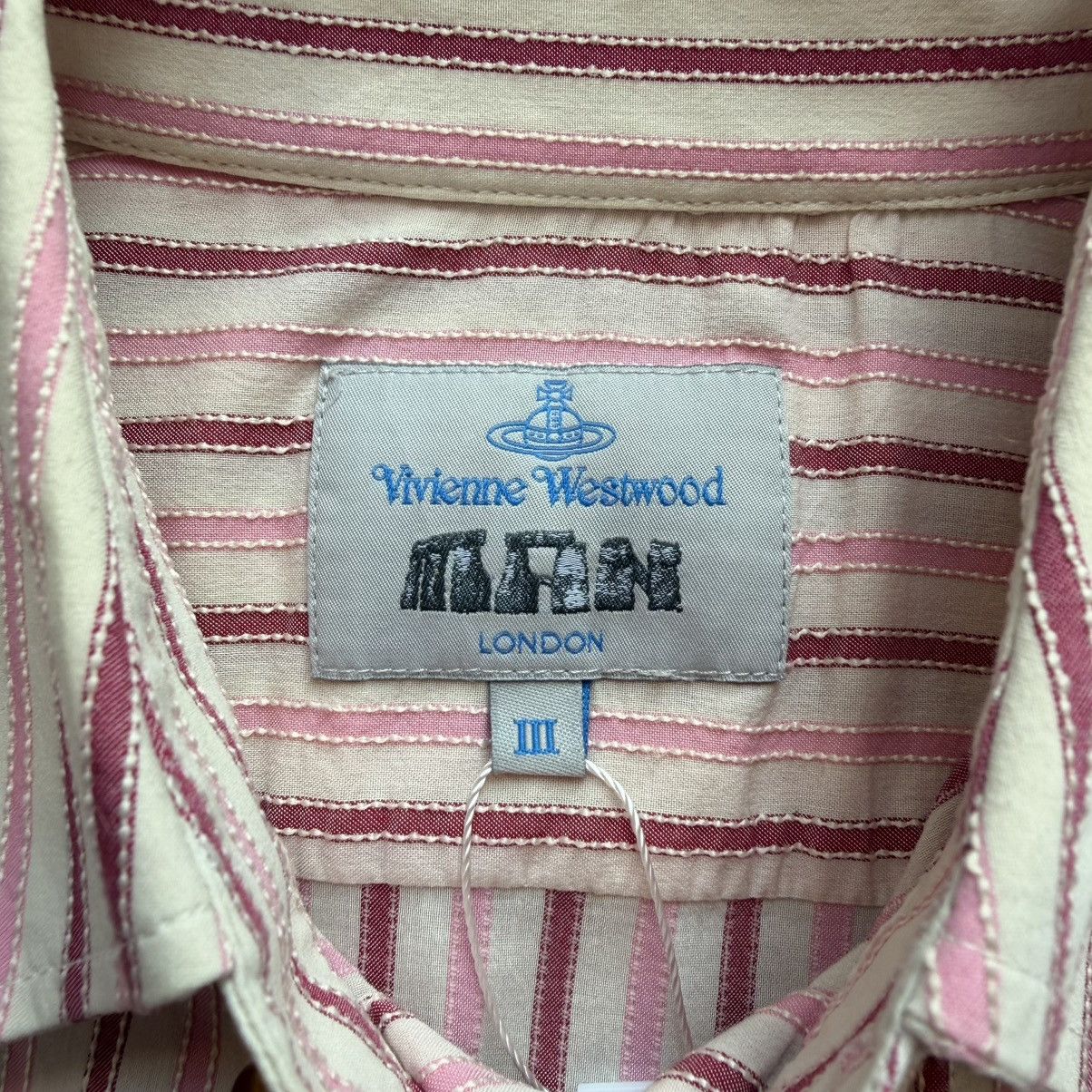 Vivienne Westwood 2000s Vivienne Westwood Man Pink Pinstripe Orb Shirt Size US L / EU 52-54 / 3 - 5 Thumbnail