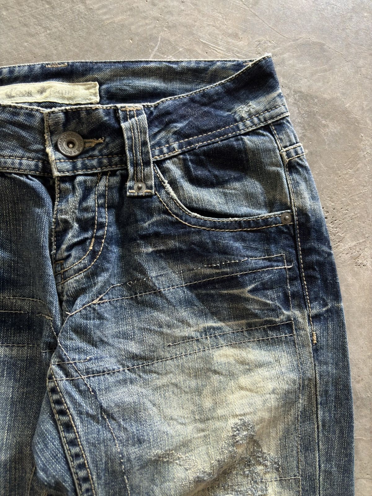 Japanese Brand COOK JEANS distressed japanese punk rockstar grunge low rise Size US 27 - 9 Thumbnail