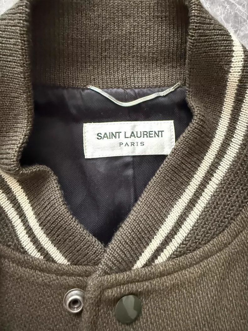 Saint Laurent Paris Saint Laurent Olive Wool Varsity Jacket- Size US L / EU 52-54 / 3 - 3 Thumbnail