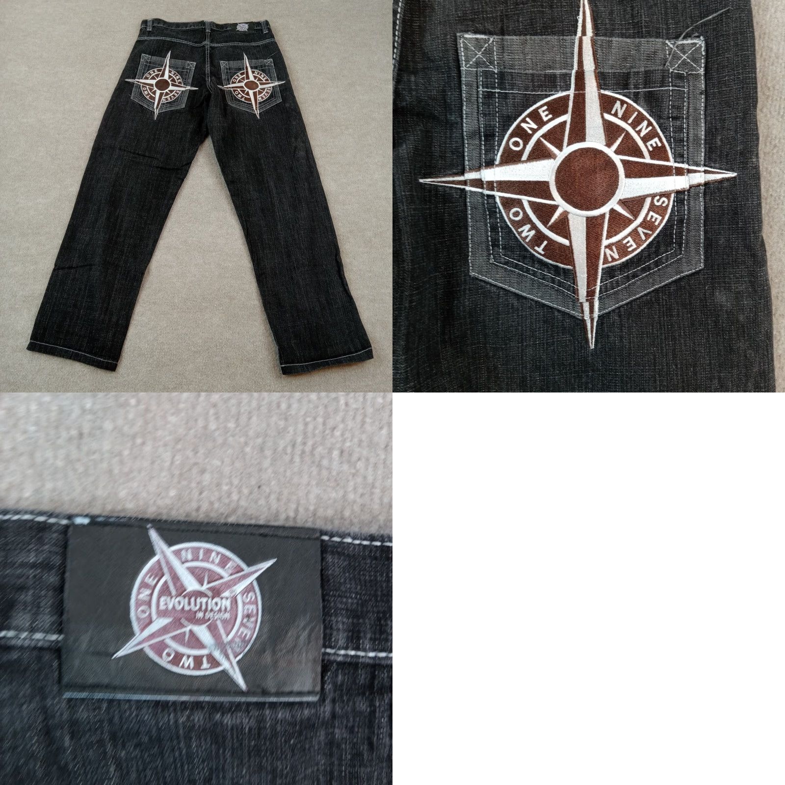 Vintage Evolution Jeans Mens Size 38x34 Blue Denim Straight Hip Hop 5 Pocket Embroidered Size US 36 / EU 52 - 8 Thumbnail