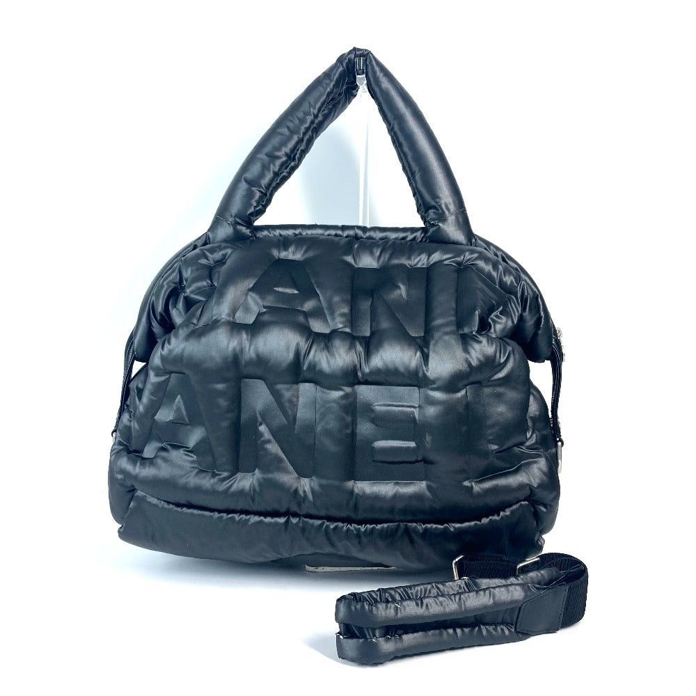 Chanel Coconeige Cobbling Together Logo Mini Boston Bag Briefcase Diagonal Hanging (E.g. Of A Rocket) 2 Way Shoulder Nylon Women Black