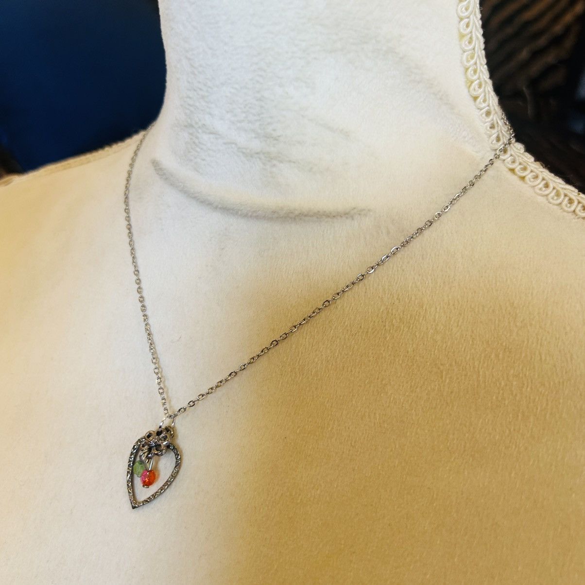 Handmade Handcrafted textured heart pendant on chain necklace Size ONE SIZE - 4 Thumbnail
