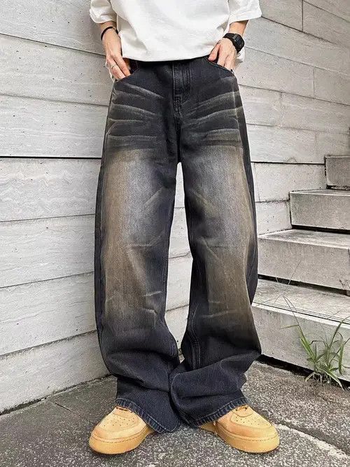 image of Retro Nostalgic Straight-Leg Gradient Draped Jeans in Black, Men's (Size 32)