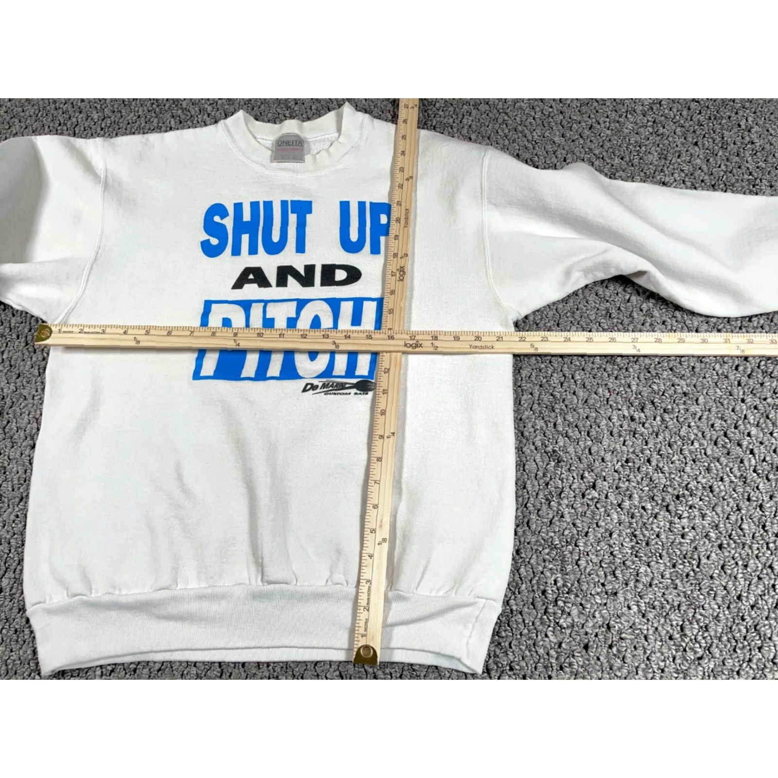 Vintage VTG 90s Shut Up and Pitch Sweatshirt Adult XL White Oneita Power Sweaters Size US XL / EU 56 / 4 - 6 Thumbnail
