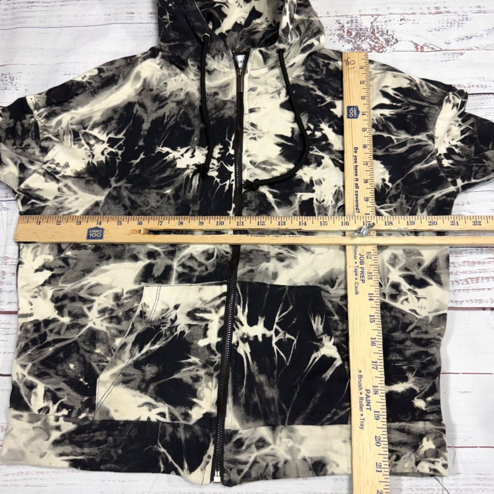 Vintage John + Jenn Womens Zip Front Hoodie XS Black Beige Abstract Print Loose Fit Size XS / US 0-2 / IT 36-38 - 2 Thumbnail