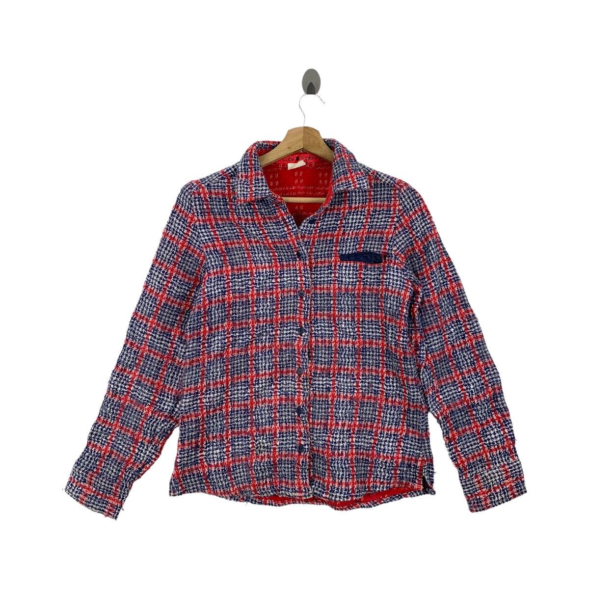 image of Cube Sugar Checkered Tartan Wool Shirts Long, Women's (Size Small)