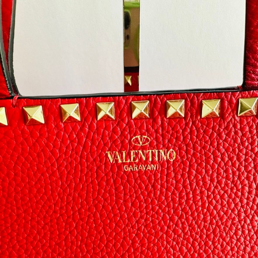 Valentino Valentino Garavani Trapeze Rockstud Handle Tote Red Leather Size ONE SIZE - 3 Thumbnail