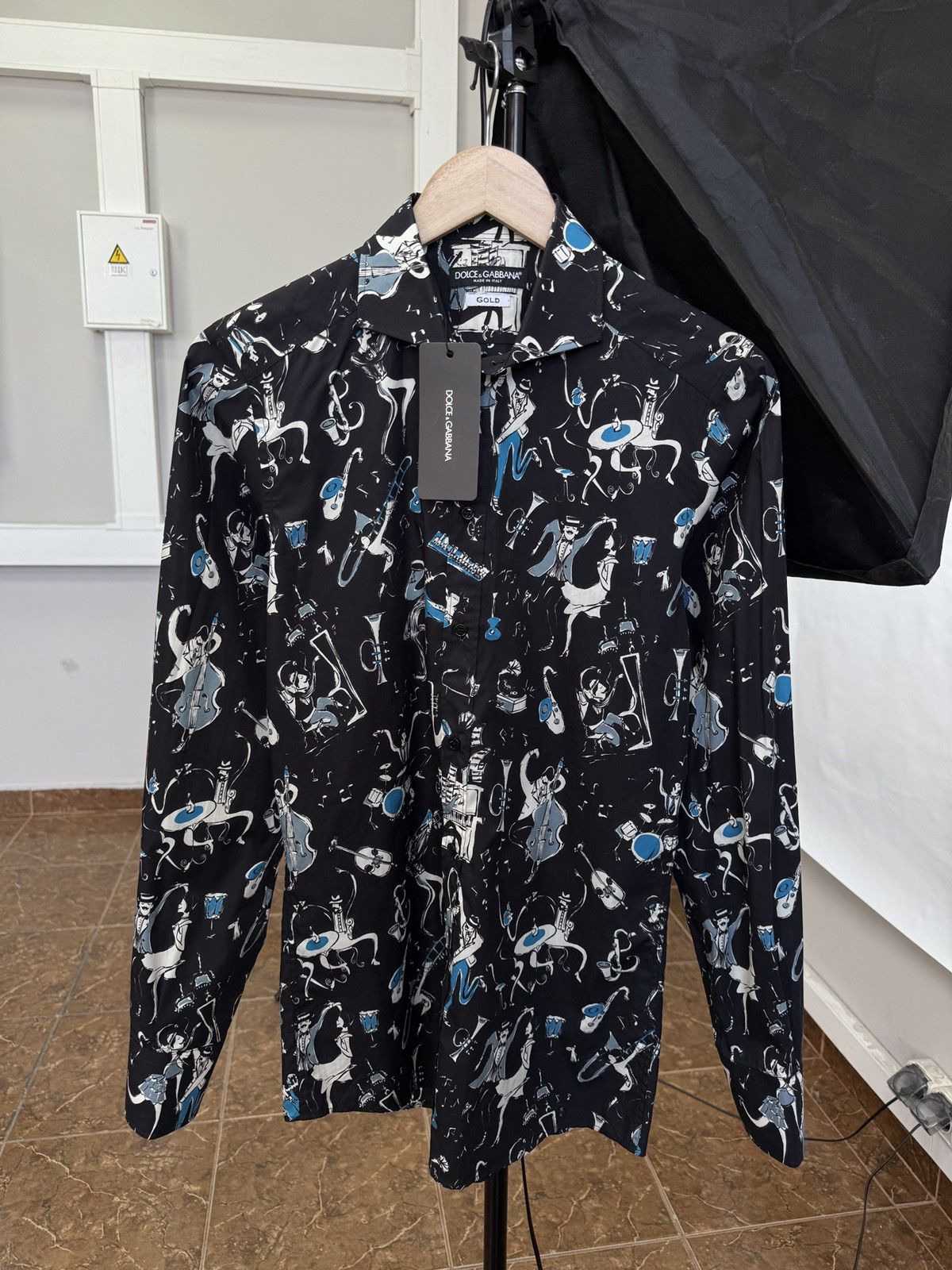 🇮🇹❗️NEW Dolce Gabbana Gold Shirt Jazz Print Made in Italy