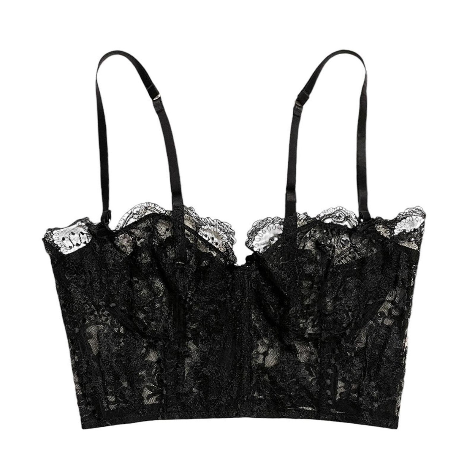 Other NWT I.D. SARRIERI luxury sheer black lace bustier Size 34B Size ONE SIZE - 1 Thumbnail