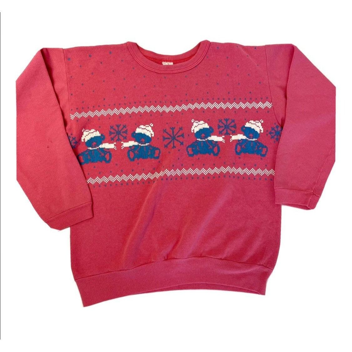 Other Vtg Pink Blue Painted Snowflake TEDDY Bear Kawaii sweatshirt Size M / US 6-8 / IT 42-44 - 1 Thumbnail