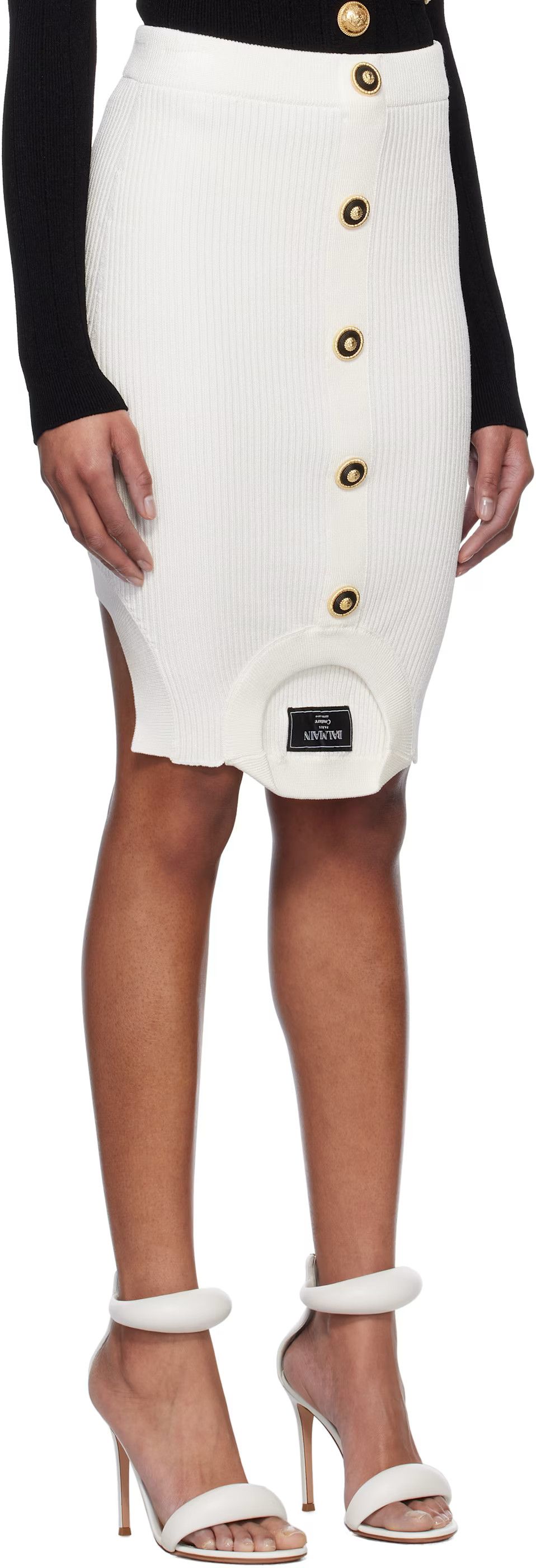 Balmain o1s1wg111225 Rib Knit Blend Miniskirt in White Size 30" / US 8 / IT 44 - 3 Thumbnail