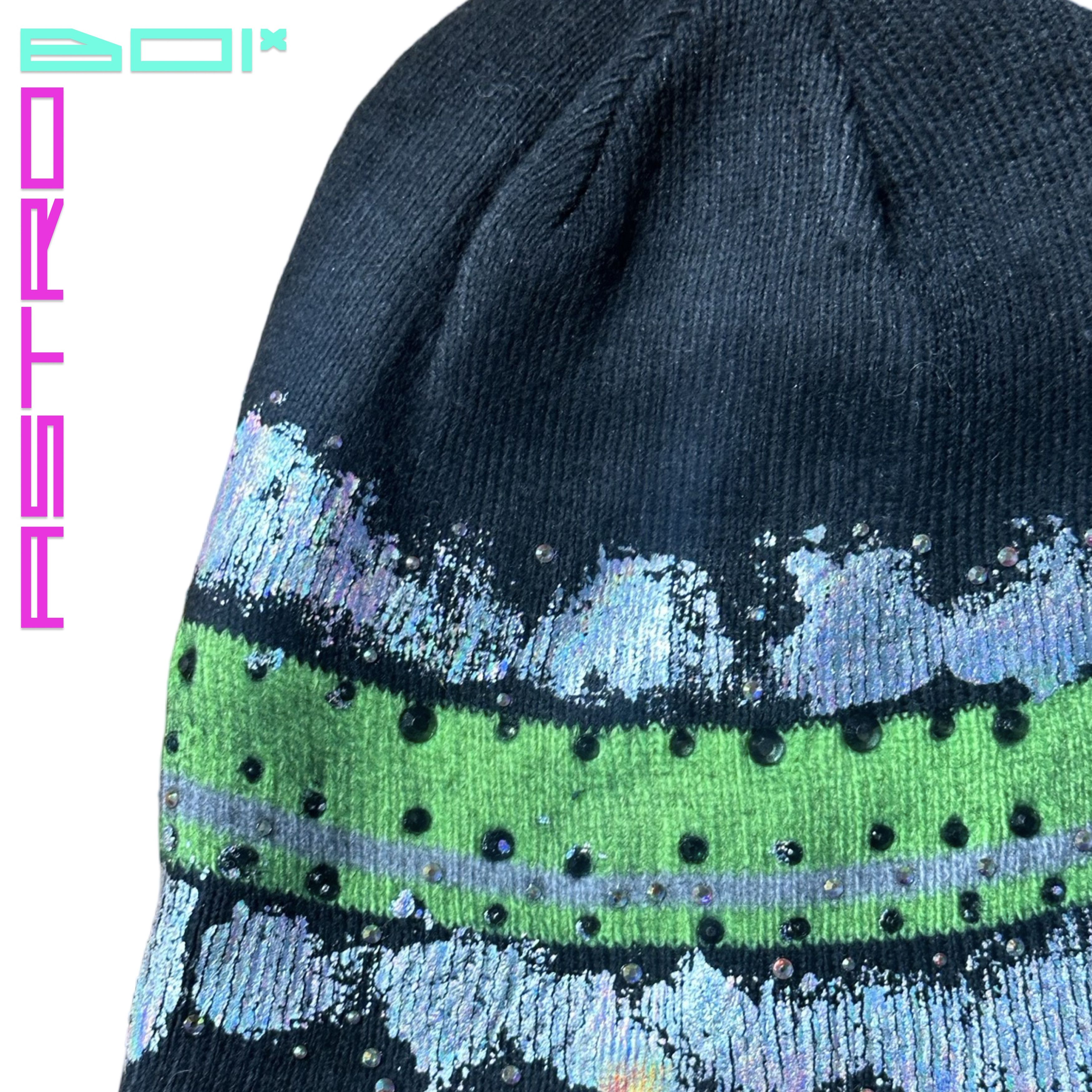 Other ASTROBOI* GREY BEANIE W/ SLIME GREEN STRIPE AND RHINESTONES Size ONE SIZE - 7 Thumbnail