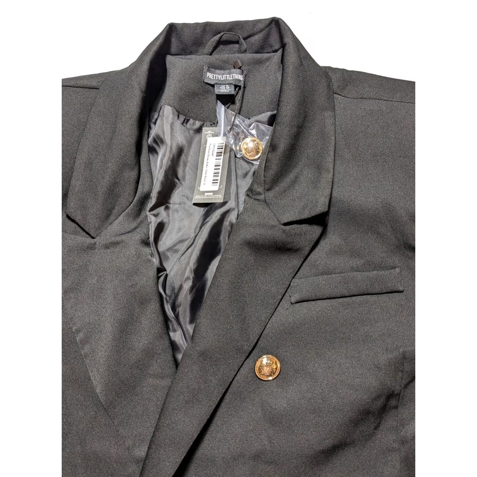 PrettyLittleThing VINTAGE PRETTY LITTLE THING Blazer Women Oversize US12 Black Military Button Detail NEW Size XL / US 12-14 / IT 48-50 - 4 Thumbnail