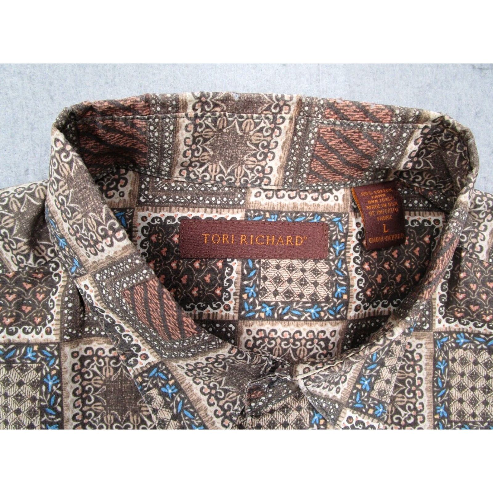Tori Richard Tori Richard Shirt Mens Large Brown Floral Short Sleeve Button-Up COTTON LAWN Made in USA Size US L / EU 52-54 / 3 - 3 Thumbnail