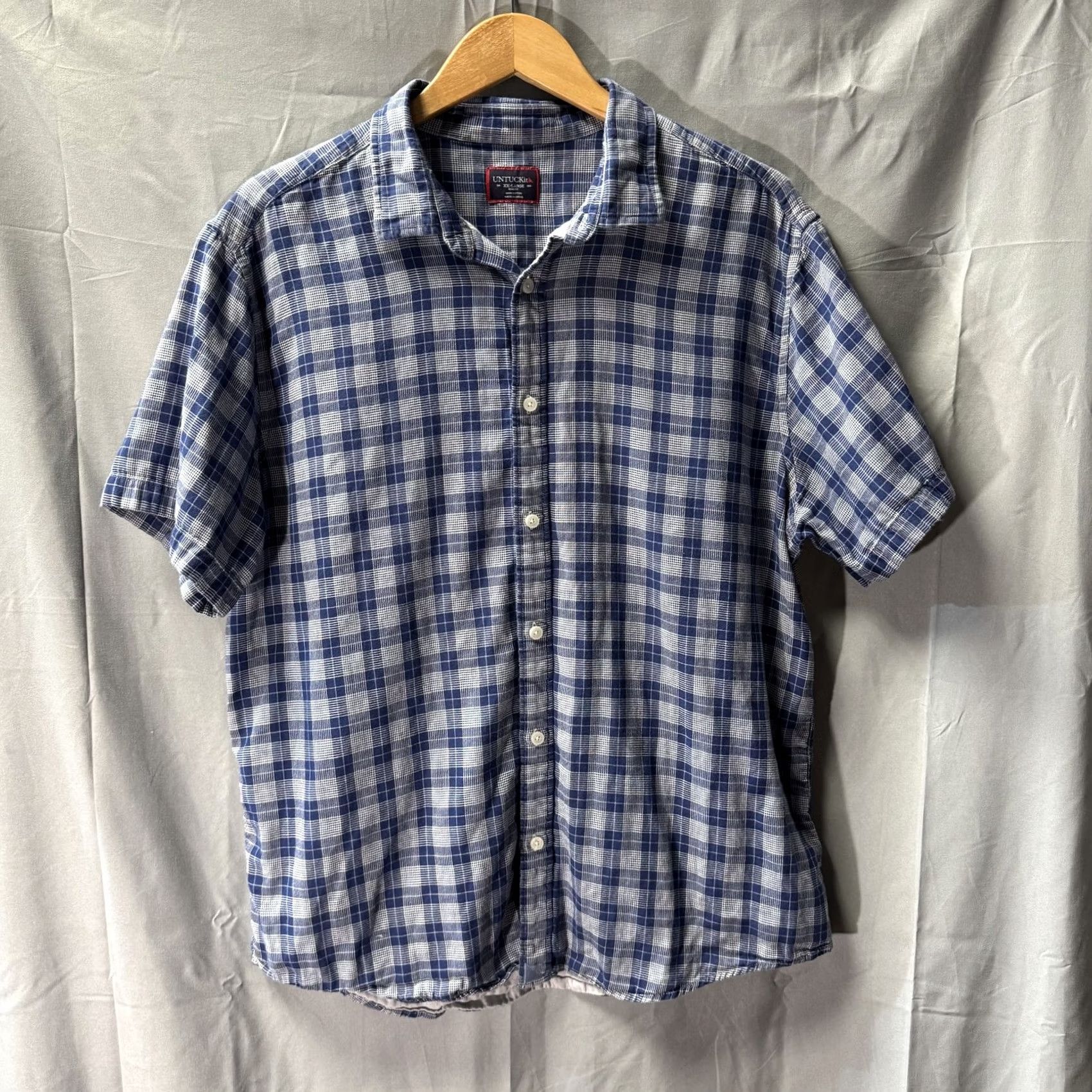 UNTUCKit UNTUCKit Shirt Mens 2XL Blue White Plaid Short Sleeve Slim Fit Button Up Casual Size US XXL / EU 58 / 5 - 2 Thumbnail