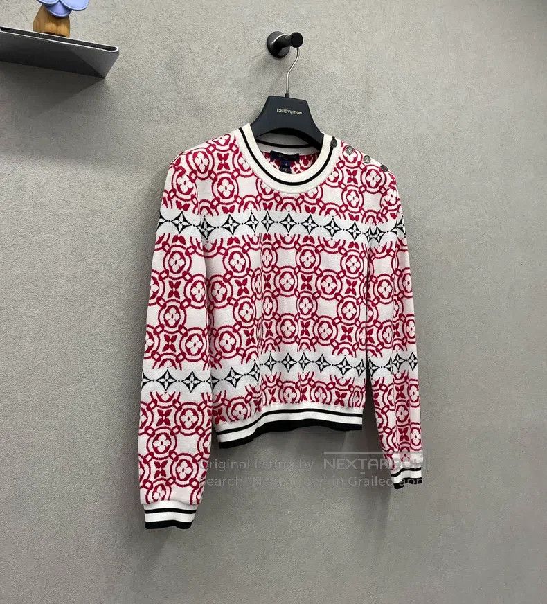 Louis Vuitton Louis Vuitton Knitwear with full-print aged logo in red sw Size M / US 6-8 / IT 42-44 - 3 Thumbnail