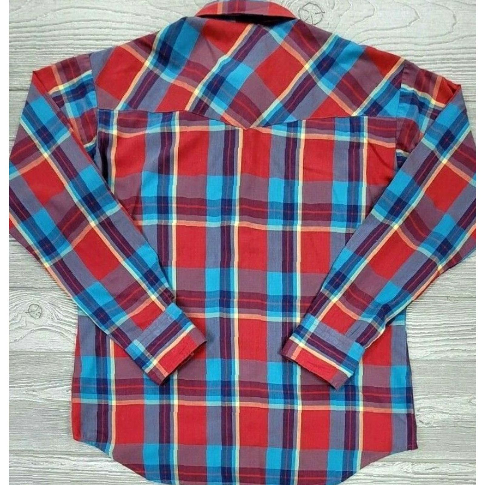 Wrangler Wrangler Button-Up Plaid Shirt Men 16-16.5 Multicolor Red Blue Green Pearl Snap Western Casual Workwear Long Sleeve Cotton Poly Blend Size US L / EU 52-54 / 3 - 4 Thumbnail